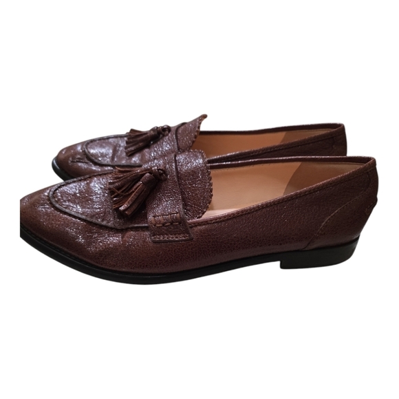J. Crew Crackled Leather Academy Loafers with Tassels Brown 10 - Picture 4 of 9